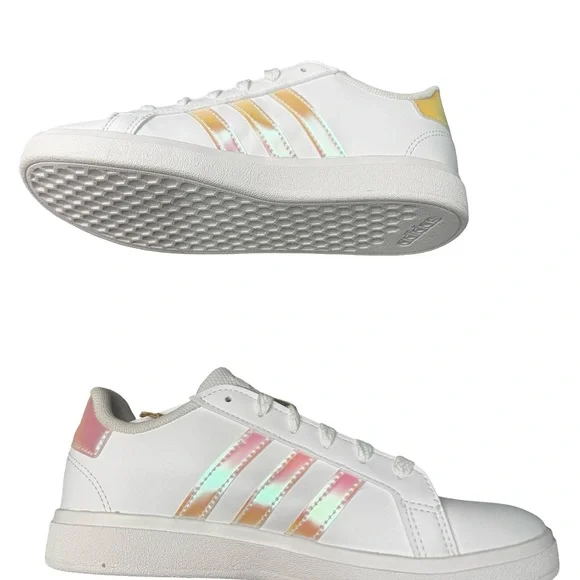 Adidas Grand Court 2.0 Kids Sneakers Size 3 White Multicolor Stripes BNIB Unisex - Picture 8 of 9